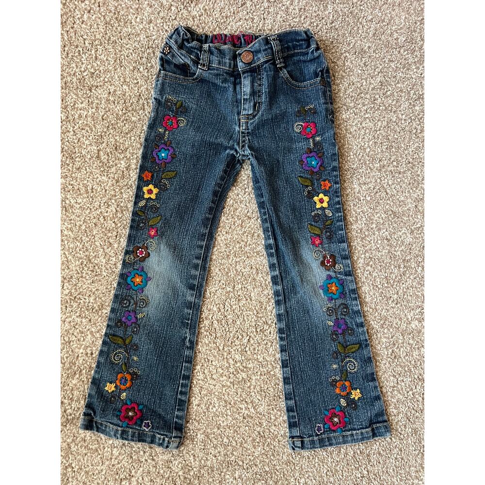 WallFlower Girls Embroidered Floral Denim Jeans Blue Size 4